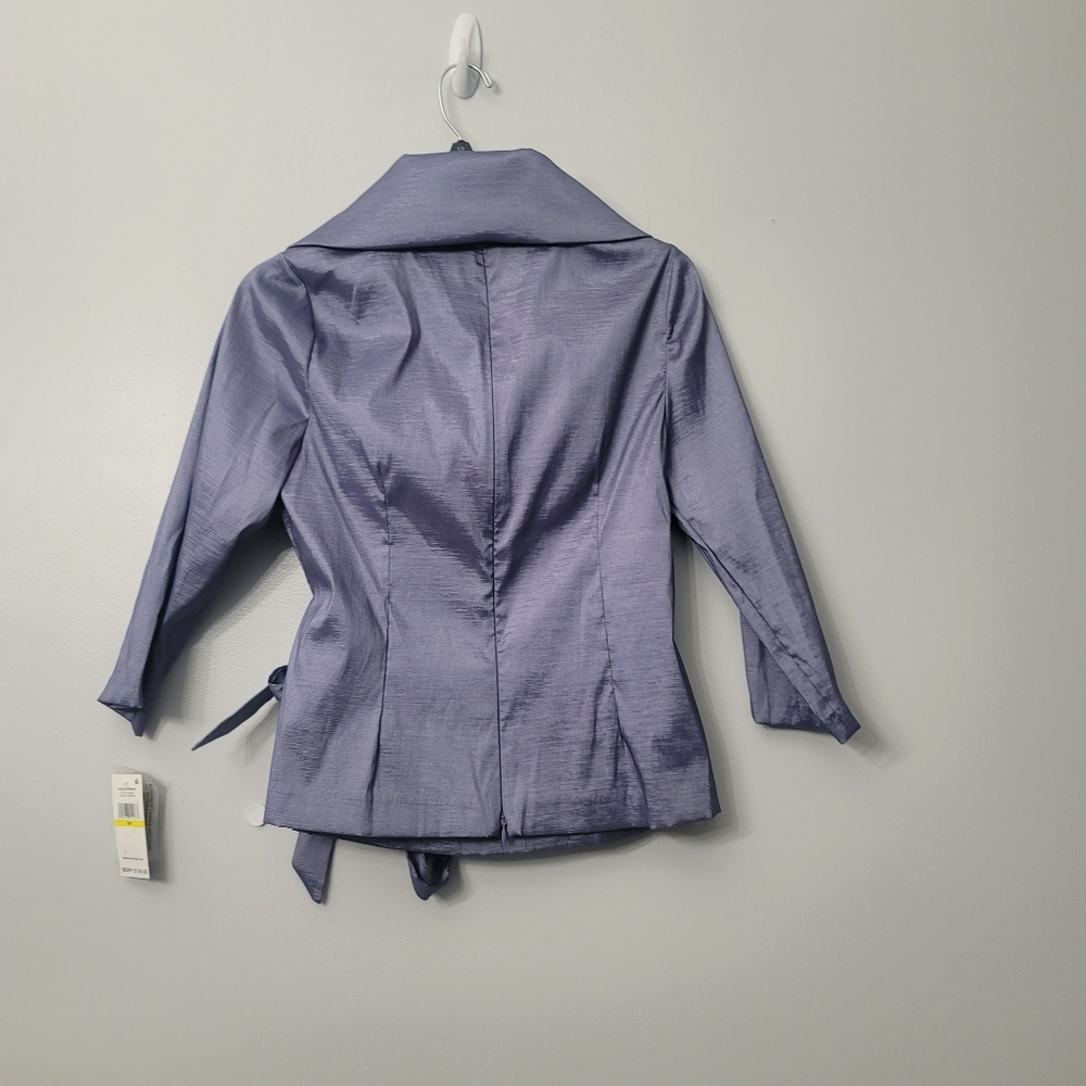 Alex Evenings Petite Size taffet Shawl V-Neck Collar 3/4 Sleeve Tie Waist Blouse - Picture 5 of 10